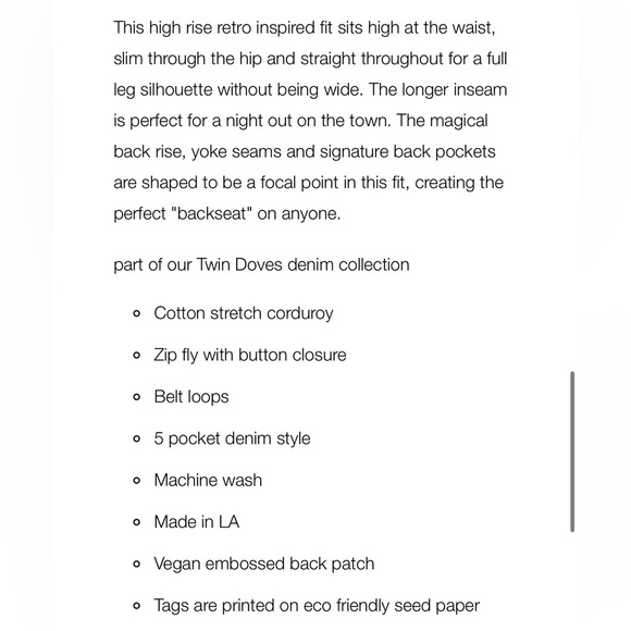 Emerson Fry TREASURE STRAIGHT - CAMEL CORDUROY size 25 NWT - Picture 4 of 10